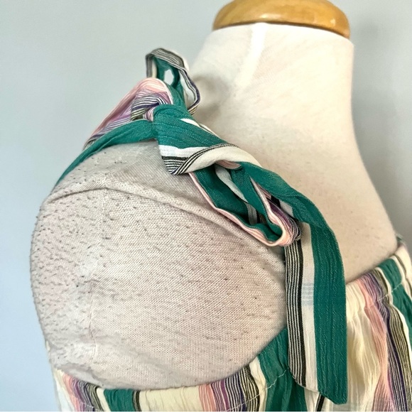 H&M Cream Pastel Purple Green Plaid Stripes MIDI Dress Size 12 - Picture 9 of 11